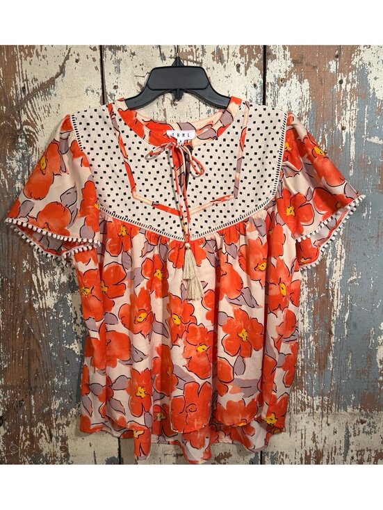 THML Tops - NWT THML boho orange floral print peasant blouse Women's size Medium